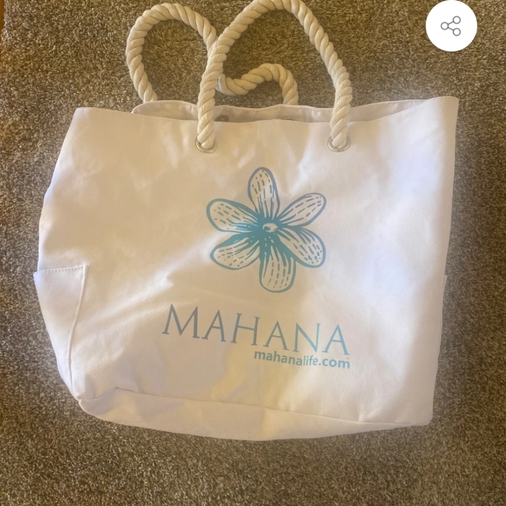 Mahana Canvas Beach Tote with Woven Rope Handles and Flower Motif - Picture 2 of 11